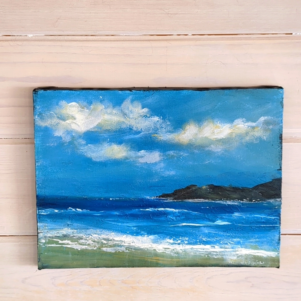 Original Coastal Painting Abstract Seascape In Acrylic On Artist Signed Canvas